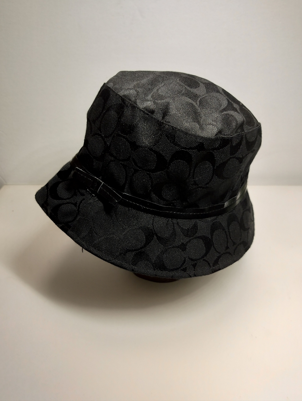 Coach Black Monogram Bucket Hat with Band Detail M/L Pre-owned
